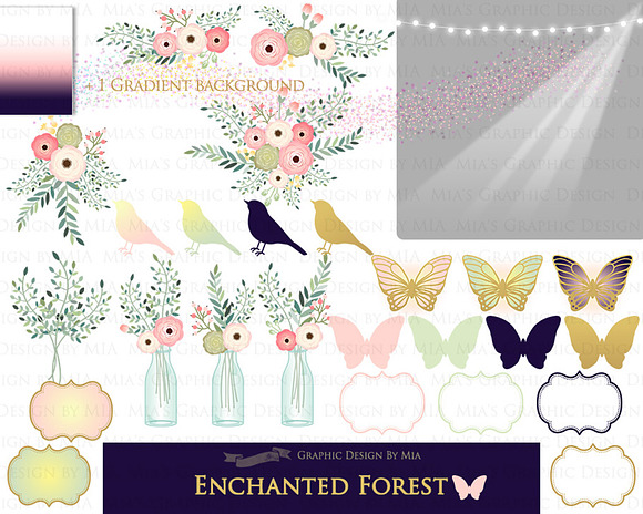 Enchanted Forest Clipart+Pattern set in Illustrations - product preview 3