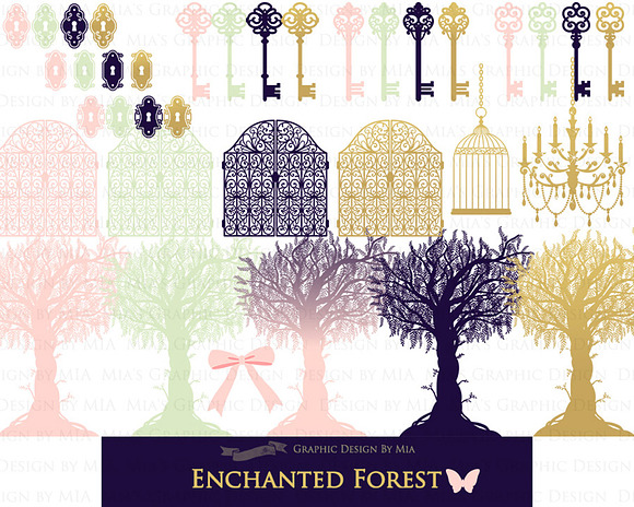 Enchanted Forest Clipart+Pattern set in Illustrations - product preview 4