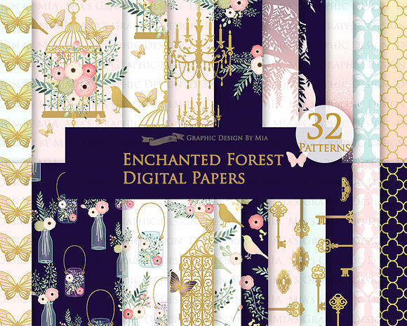 Enchanted Forest Clipart+Pattern set in Illustrations - product preview 5