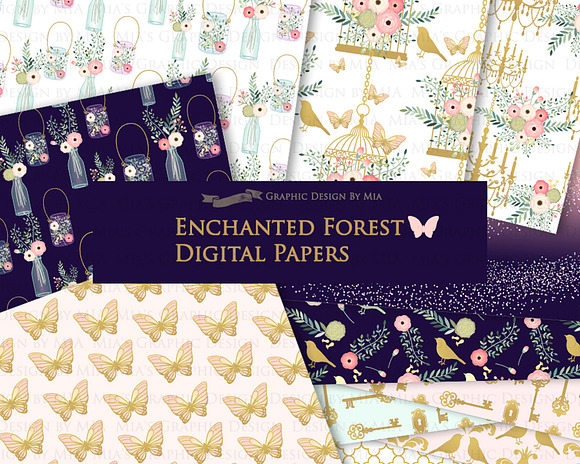 Enchanted Forest Clipart+Pattern set in Illustrations - product preview 8
