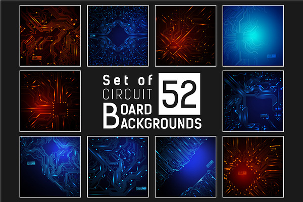 Set of 52 Circuit boards backgrounds