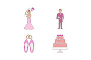Wedding planning color icons set
