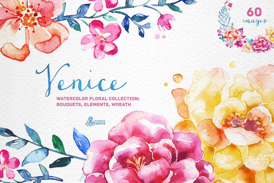 Venice. Watercolor floral collection