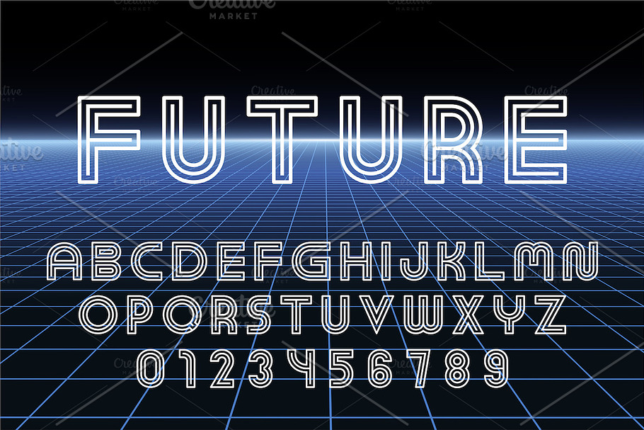 English futuristic designer alphabet in Display Fonts - product preview 8