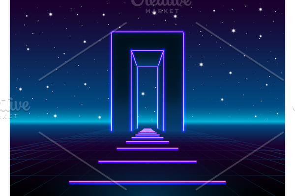 Neon 80s styled massive gate in