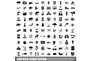 100 eco care icons set in simple