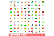 100 garden icons set, cartoon style