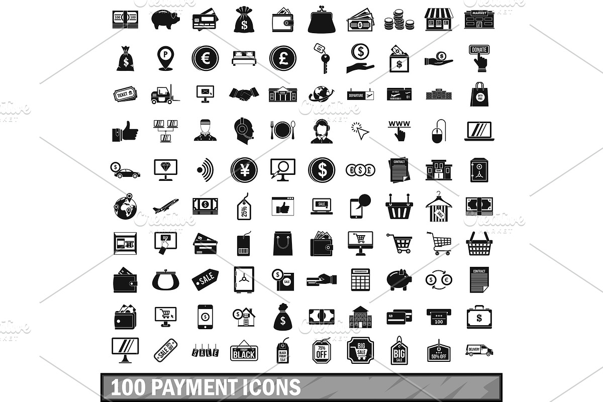 100 payment icons set in simple in Illustrations - product preview 8