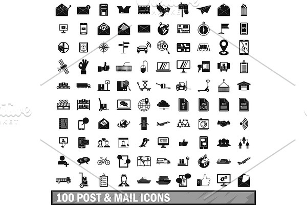 100 post and mail icons set in