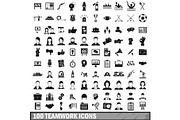 100 team work icons set in simple