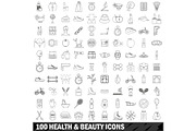 100 health and beauty icons set