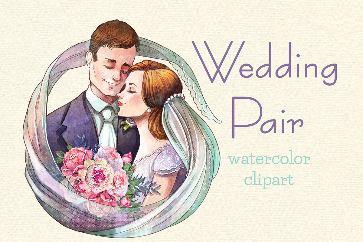 Wedding couple watercolor clipart in Illustrations - product preview 8