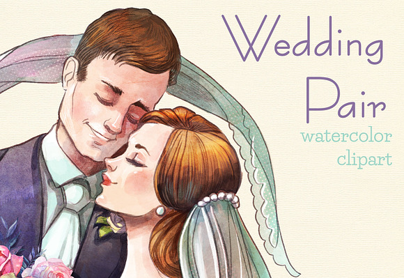 Wedding couple watercolor clipart in Illustrations - product preview 2