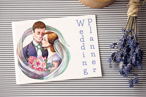 Wedding couple watercolor clipart in Illustrations - product preview 3