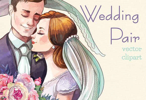 Wedding couple watercolor clipart in Illustrations - product preview 4