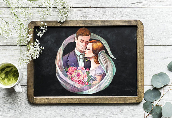 Wedding couple watercolor clipart in Illustrations - product preview 5