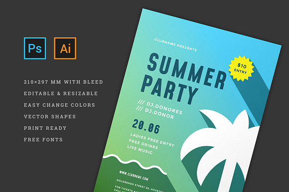 Summer Party Flyer Template in Invitation Templates - product preview 3