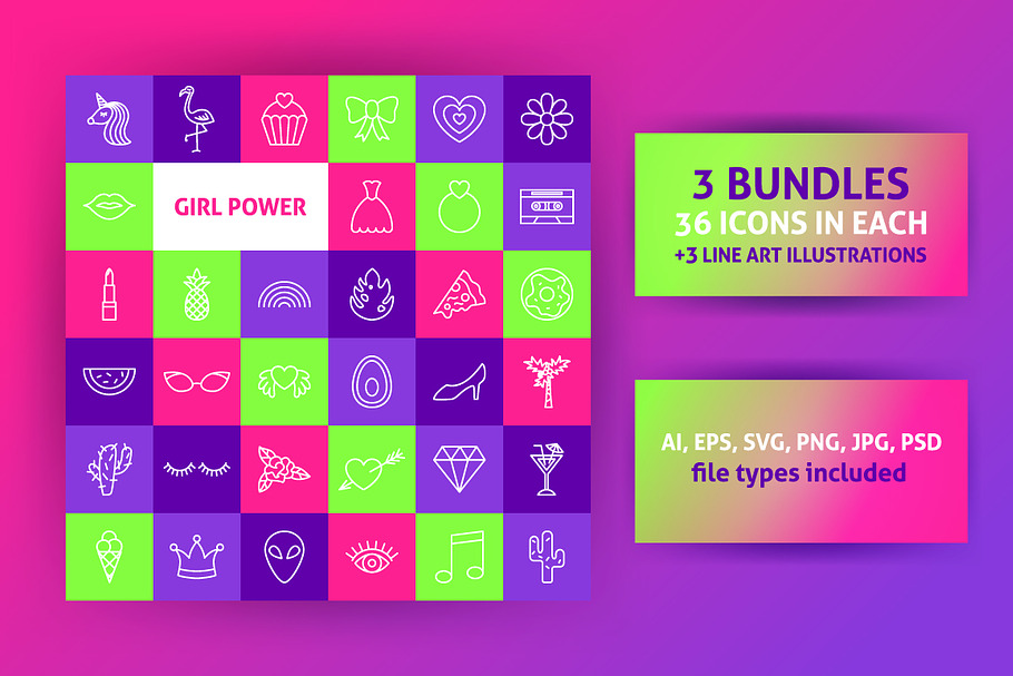 Girl Power Line Art Icons in Icons - product preview 8