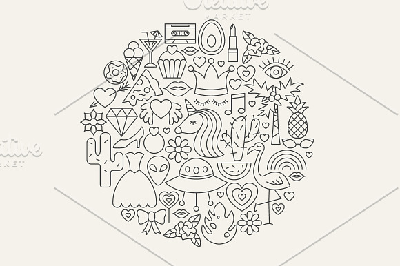 Girl Power Line Art Icons in Icons - product preview 4