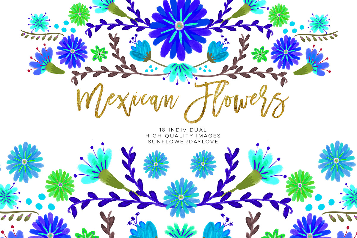 Blue fiesta flowers clip art in Illustrations - product preview 8