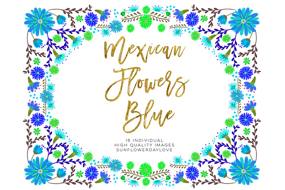 Blue fiesta flowers clip art in Illustrations - product preview 2