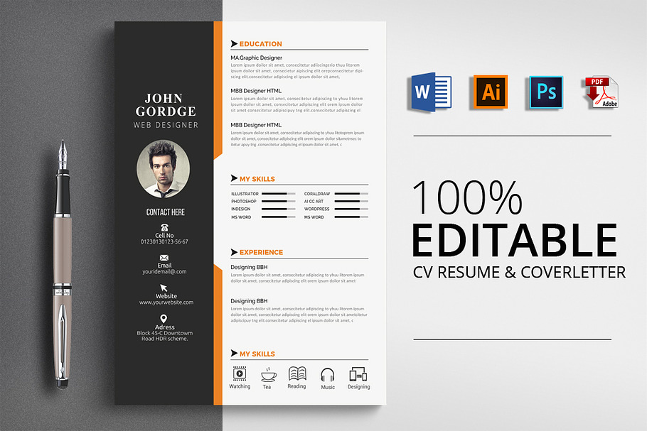Clean CV Resume Word Template in Letter Templates - product preview 8