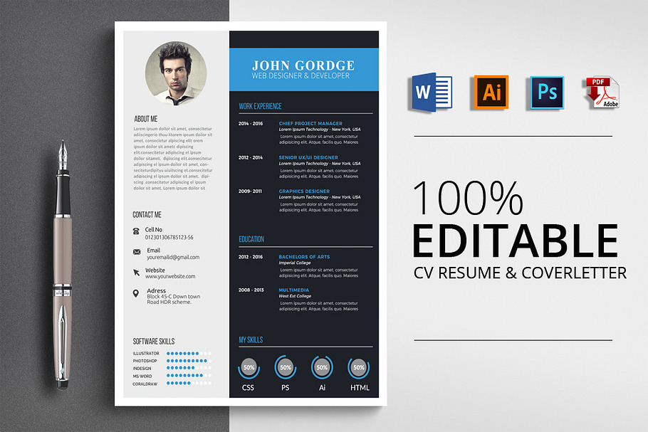 Professional Job CV Resume Template in Letter Templates - product preview 8