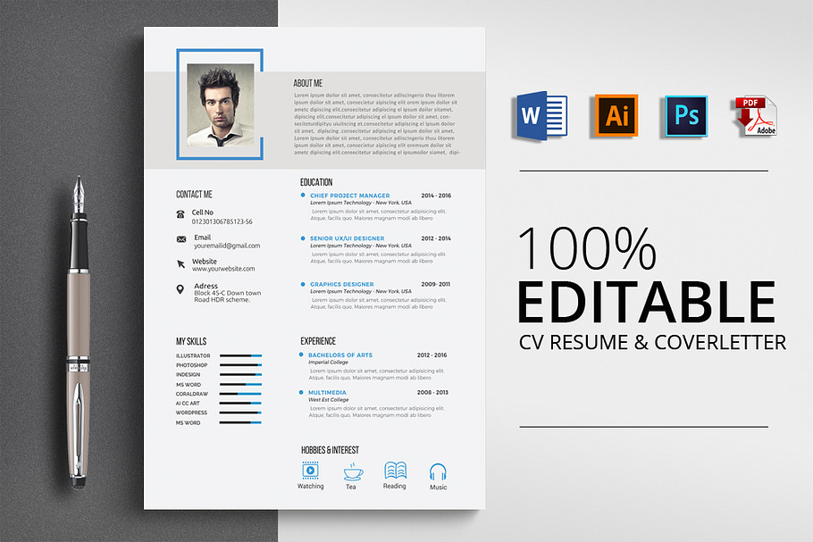 CV Resume Word Template in Letter Templates - product preview 8