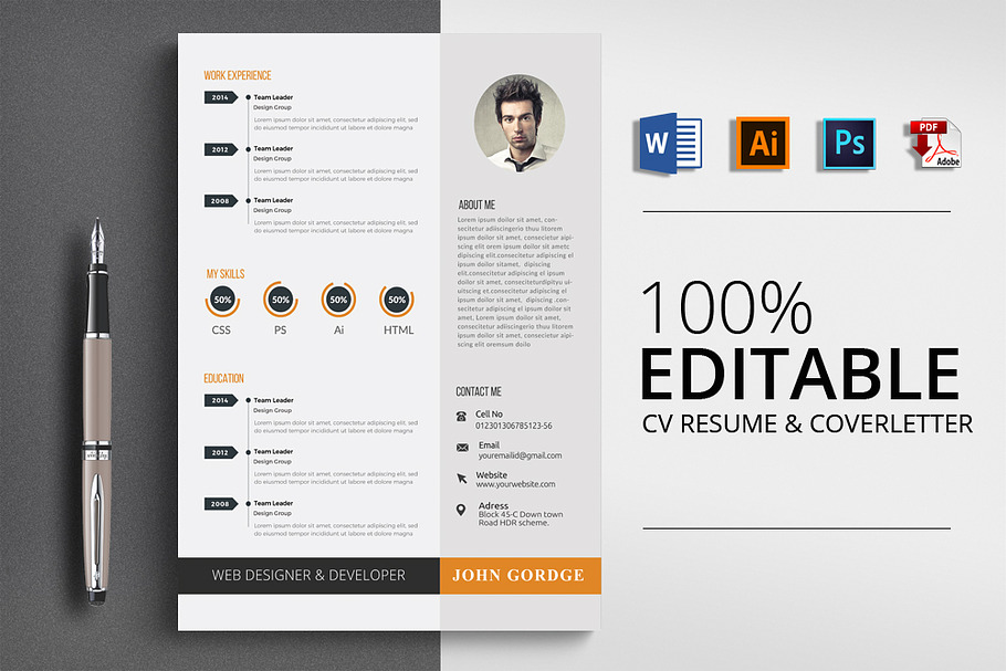 2 Pages CV Resume Word Template in Letter Templates - product preview 8