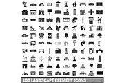 100 landscape element icons set in