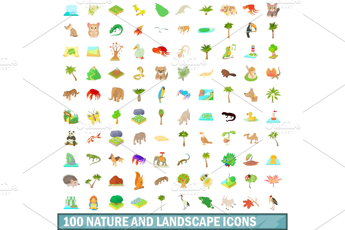 100 nature and landscape icons set in Illustrations - product preview 8