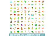 100 nature and landscape icons set