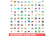 100 transport and road icons set