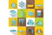 Water icons set, flat style