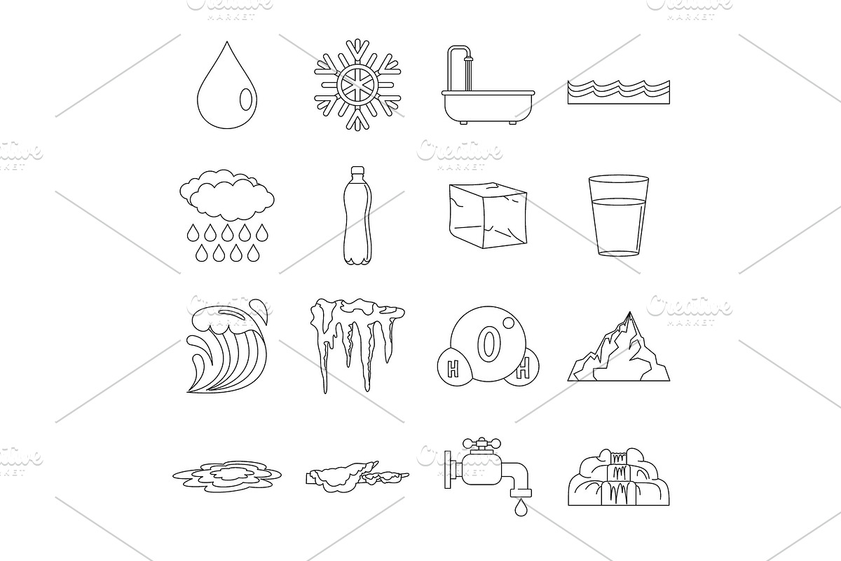 Water icons set, flat style in Illustrations - product preview 8