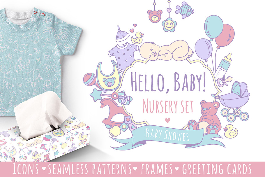 Hello, Baby! Nursery patterns set in Illustrations - product preview 8