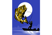 Largemouth Bass Fish Fly Fisherman