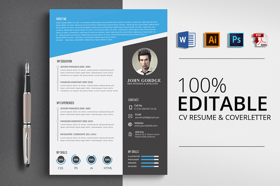 Ms Word CV Resume in Letter Templates - product preview 8