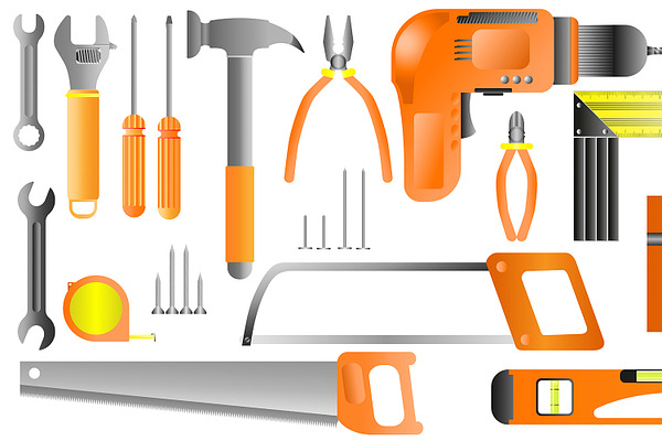 Hand tool set. Collection of equipme