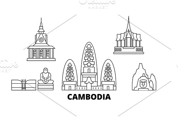 Cambodia line travel skyline set