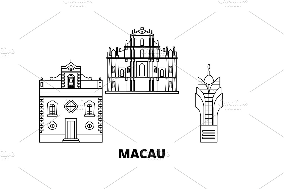 China, Macau line travel skyline set in Illustrations - product preview 8