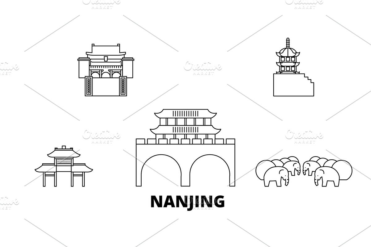China, Nanjing line travel skyline in Illustrations - product preview 8