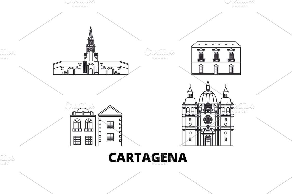 Colombia, Cartagena line travel in Illustrations - product preview 8