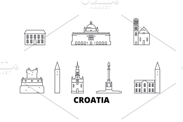 Croatia line travel skyline set