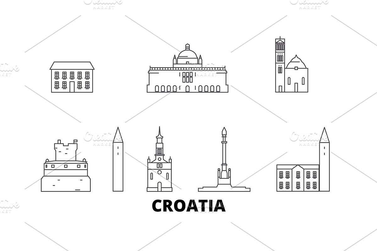 Croatia line travel skyline set in Illustrations - product preview 8