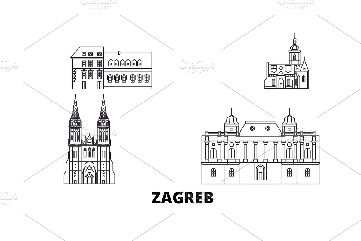 Croatia, Zagreb line travel skyline in Illustrations - product preview 8