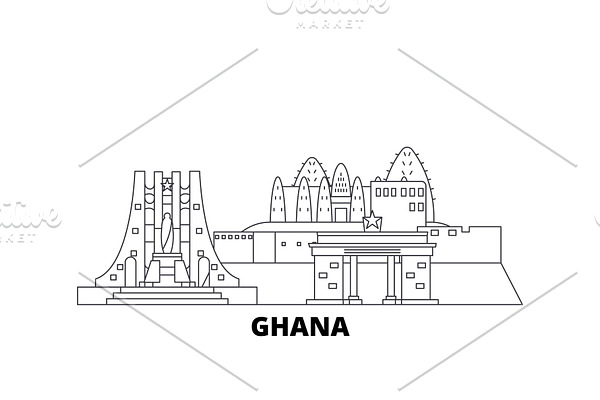 Ghana line travel skyline set. Ghana