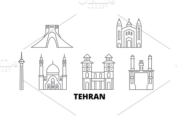 Iran, Tehran line travel skyline set