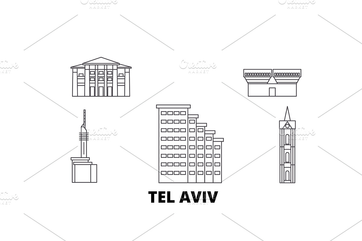 Istael, Tel Aviv line travel skyline in Illustrations - product preview 8