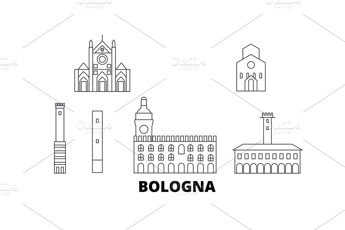Italy, Bologna line travel skyline in Illustrations - product preview 8